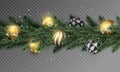 Transparent Christmas garland with gold ornaments