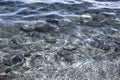 Transparent clear calm water surface with small grey pebbles sea bottom texture Royalty Free Stock Photo