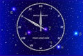 Transparent clock template against the background of the constellation of Cassiopeia.