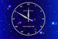 Transparent clock template against the background of the constellation of Cassiopeia. Royalty Free Stock Photo