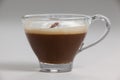 Transparent coffee cup with creamy froth