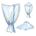 Transparent collapsible wrapping for bouquets, sweets etc. Including finished sample. Colored hand drawn elements for greeting Royalty Free Stock Photo