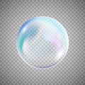 Transparent colorful soap bubble on simple background