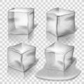 Transparent colorless ice cubes vector set