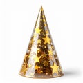 Transparent Cone Party Hat with Gold Stars on White Background Celebration Royalty Free Stock Photo