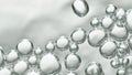 Transparent cosmetic gas bubbles in low angle on white background