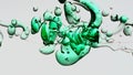 Transparent cosmetic green blue oil bubbles and shapes on white background Royalty Free Stock Photo