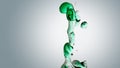 Transparent cosmetic green blue oil bubbles and shapes on white background Royalty Free Stock Photo