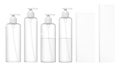 Transparent Cosmetic Plastic Bottles With Dispenser Pump. Liquid Container For Gel, Lotion, Cream, Shampoo