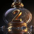 Transparent crystal decanter with numbers two. 3D rendering