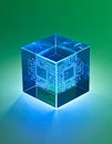 Luminous Tech Cube with Etched Circuitry Royalty Free Stock Photo