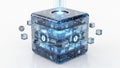 Transparent Cube with Internal Data Layers and Connected Cubes on White Background digital Royalty Free Stock Photo