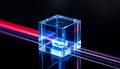 Transparent cube with red light, abstract geometry, modern art, and illuminated object Generative AI Royalty Free Stock Photo