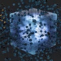 Transparent cube and technical connection, 3d rendering Royalty Free Stock Photo