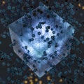Transparent cube and technical connection, 3d rendering Royalty Free Stock Photo