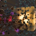 Transparent cube and technical connection, 3d rendering Royalty Free Stock Photo