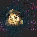 Transparent cube and technical connection, 3d rendering Royalty Free Stock Photo