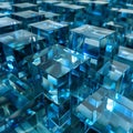 Transparent Cubes Pattern, Blue Glass Cube Background, Geometric 3d Crystals Mockup Royalty Free Stock Photo