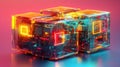 Transparent cubes stacked three-dimensionally, displaying a range of colors including pink, purple, and red Royalty Free Stock Photo