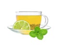Transparent cup of green tea with lime Royalty Free Stock Photo