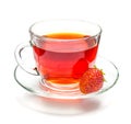 Transparent cup of tea and strawberry on white Royalty Free Stock Photo