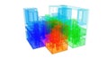 Colorful overlapping 3 D cubes with transparent wireframe structures in blue green red and orange 3D cubes Royalty Free Stock Photo