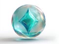 Transparent, 3D orb with floating diamond shape, teal and blue gradient, glowing, reflective crystal sphere showcasing a six Royalty Free Stock Photo