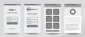 Transparent design of mobile app, UI, UX, GUI. Set of user registration screens with login and password input, account sign in,