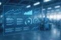 Transparent digital dashboard displaying predictive maintenance analytics and performance data in an industrial workspace Royalty Free Stock Photo