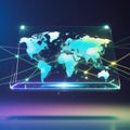 Transparent Digital World Map Displayed on a Futuristic Device with Network Lines Royalty Free Stock Photo