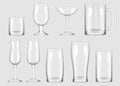 Transparent drink glass. Cup for alcoholic drinks crystal empty glass vector realistic collection Royalty Free Stock Photo