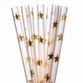 Transparent Drinking Straws with Golden Star Pattern on White Background Royalty Free Stock Photo