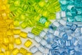 Transparent dyed plastic granulates