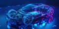 Transparent Electric Car with Exposed Battery and Mechanical Components in Neon Lighting Royalty Free Stock Photo