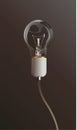 Transparent electric light bulb with white lamp holder and wire. Realistic style. Isolated background. Royalty Free Stock Photo