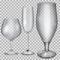 Transparent empty glass goblets for cognac, champagne and beer Royalty Free Stock Photo