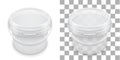 Transparent empty plastic bucket for storage. Vector packaging t