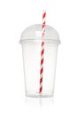 Transparent empty plastic cup for cocktails with paper straw isolated on white Royalty Free Stock Photo