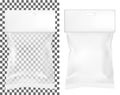 Transparent empty plastic packaging. Blank sachet with hang slot