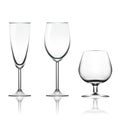 Transparent Empty Wine, Champagne And Cognac Glass Isolated On White