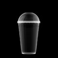 Transparent Fast Food Soda, Slush, Shake or Cola Cup with Buble Convex Lid Isolated on Black Background.