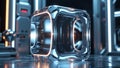Transparent Futuristic Crystal Cube in Laboratory Royalty Free Stock Photo
