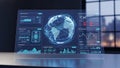 Futuristic Transparent Display Showing Global Financial Data and Analytics screen technology Royalty Free Stock Photo