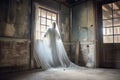 transparent ghost floating near weathered doorframe