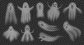 Transparent ghost. Translucent ghosts shadow halloween spooky creatures, soul phantom ghostly fog smoke spirit face