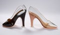 A transparent glass accent gives women\'s shoes modern edge Creating using generative AI tools