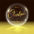 Transparent glass ball with words Merry Christmas & Happy New Year Royalty Free Stock Photo