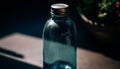 Transparent glass bottle with fresh water, back lit on table generated by AI Royalty Free Stock Photo