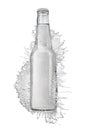 Transparent glass bottle with water splash isolated on white Royalty Free Stock Photo