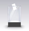 Transparent glass box ballot vote election. Empty container paper on standm voting box poll